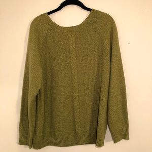 Karen Scott- Green Cable Knit Trim Sweater